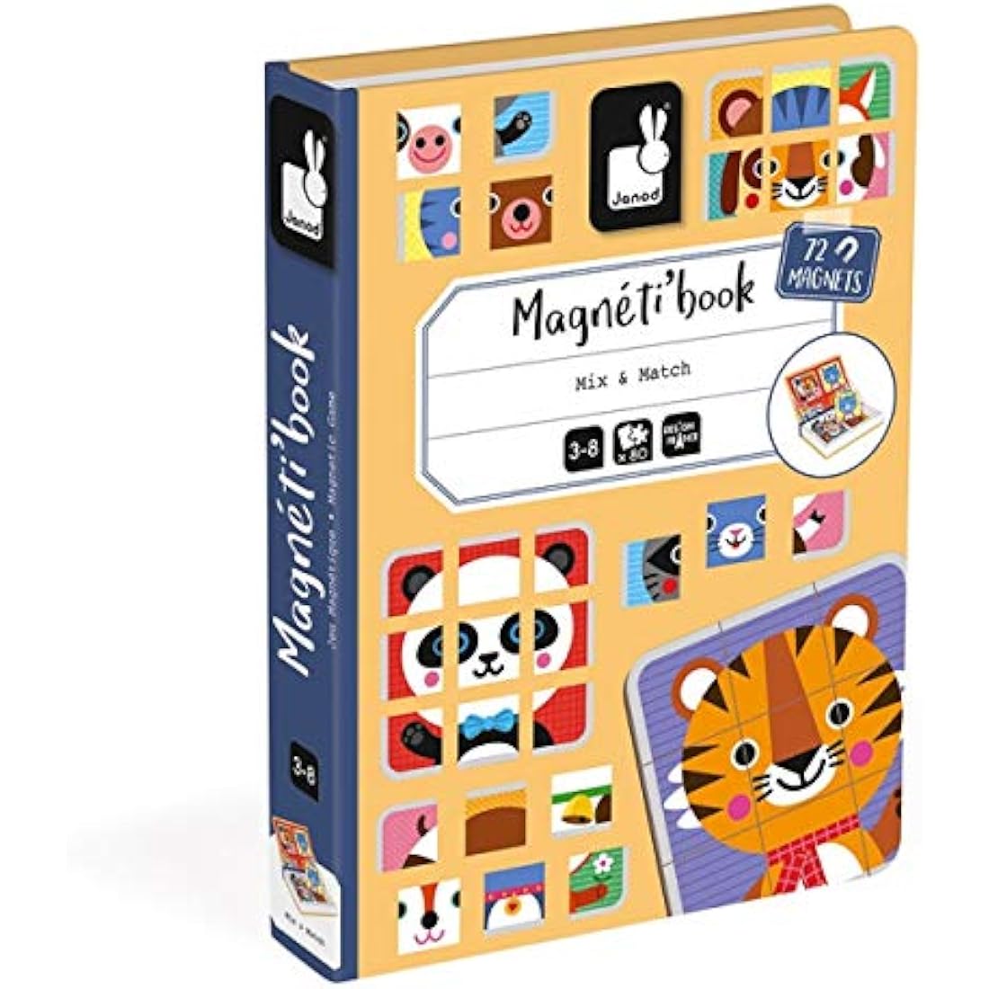 Janod - Magnéti'Book Mix & Match - Magnetic Educational Game, Animal Theme - 8 Animals to Put Together - 72 Magnets, Many Combinations & Possible Creations - from 3 Years Old, J02587