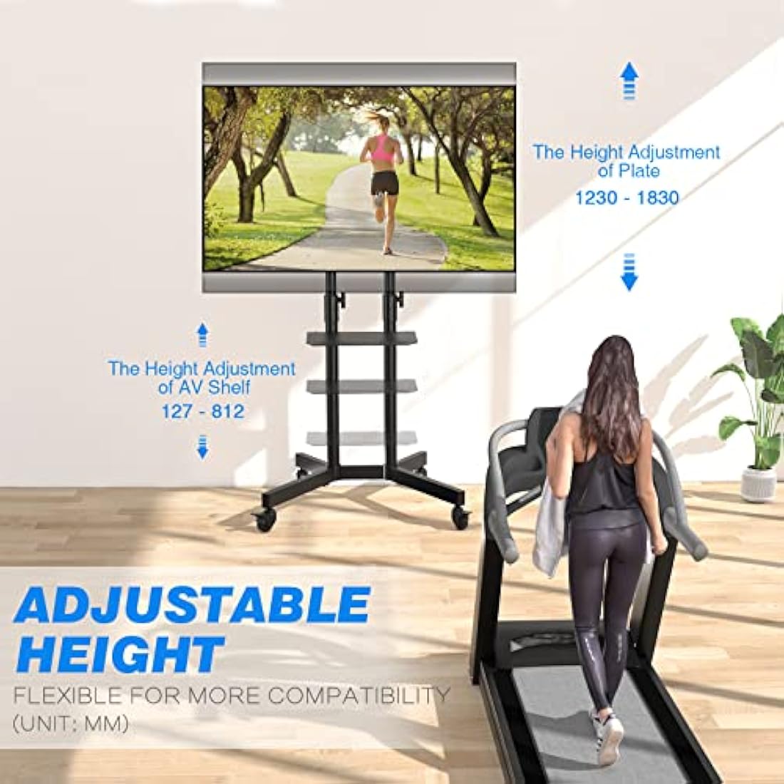 RFIVER Mobile TV Stand on Wheels for 32-80 Inch LCD LED OLED 4K Smart Flat and Curved Panels, Mobile TV Cart, Rolling Stand with Laptop DVD Shelf, Locking Wheels, MAX 50KG and VESA 600x400mm