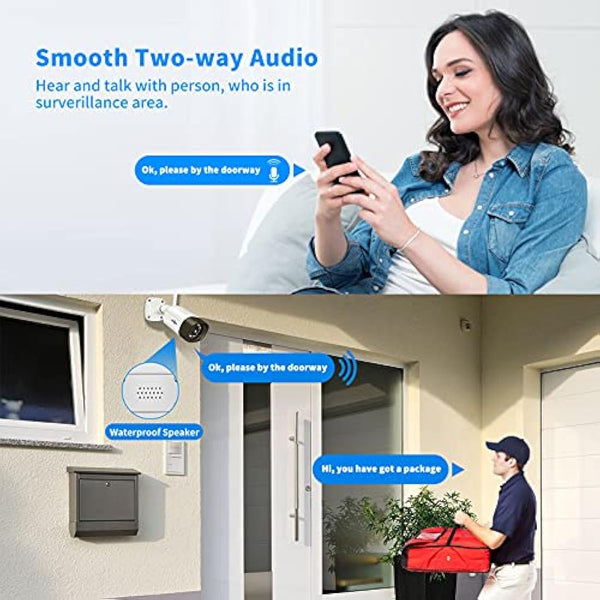 Hiseeu 1080P Security Camera Two-Way Audio Surveillance Camera,Outdoor Wireless Camera With Waterproof, Motion Detection and Day& Night Vision Functions,Bullet Camera Compatible with Multi-Systems