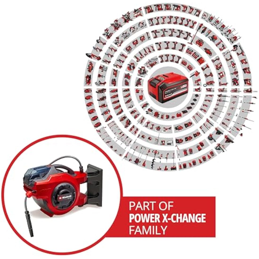 Einhell Wall Mounted Retractable Hose Reel with 30m Hose - Battery Powered Automatic Hose Retraction, Swivels 180°, 30m Garden Hose & Accessories - GE-HR 18/30 Li (Supplied Without Battery)