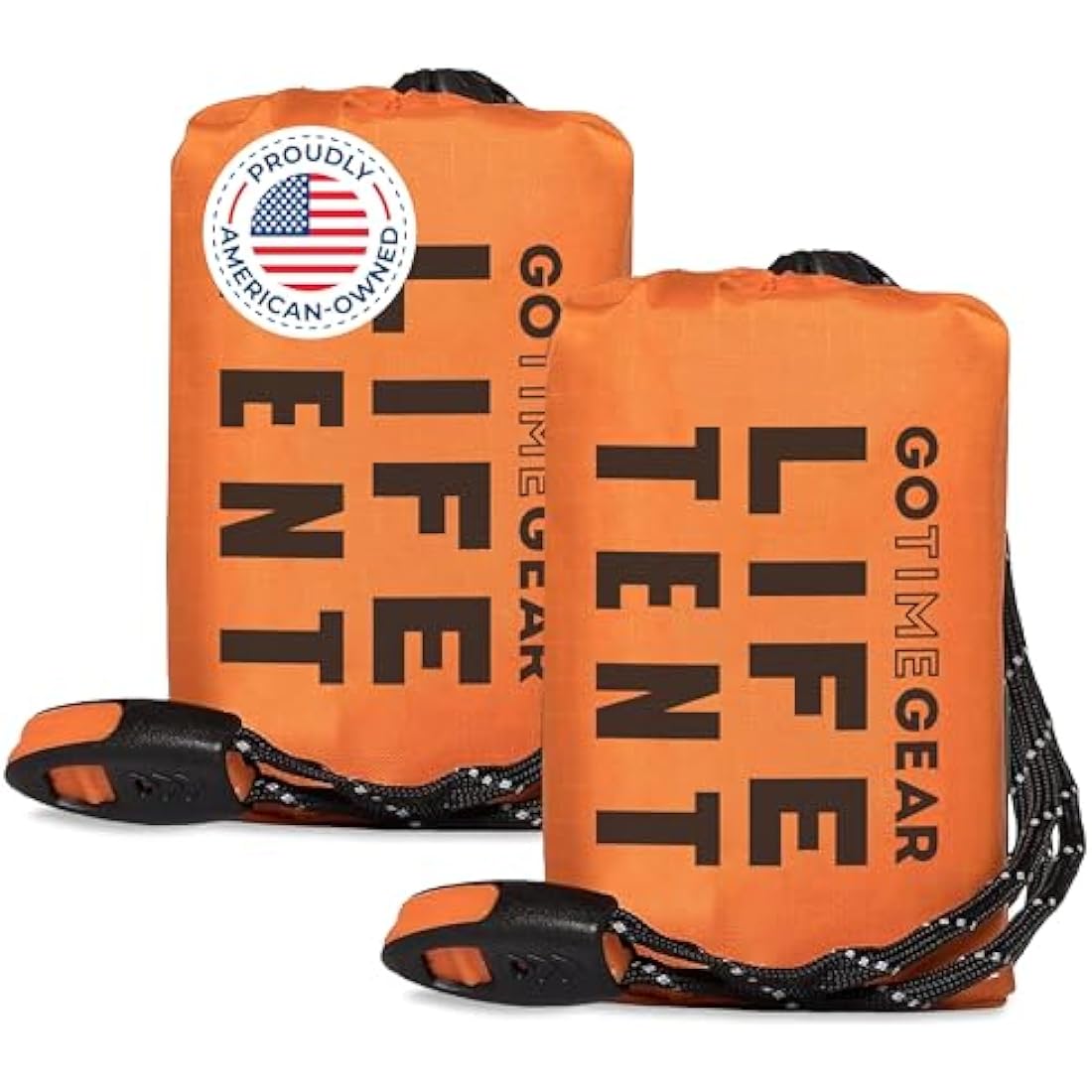 Go Time Gear Survival Life Tent • 2 Person Mylar Emergency Shelter Tube Tent + Paracord • All-Weather Protection for Camping, Hiking, & Survival Kits • Includes Emergency Whistle