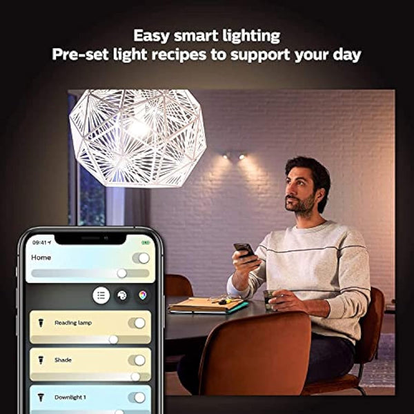 Philips Hue New White Ambiance Smart Light Bulb 4 Pack 60W - 800 Lumen [E27 Edison Screw] with Bluetooth. Works with Alexa, Google Assistant and Apple Homekit.