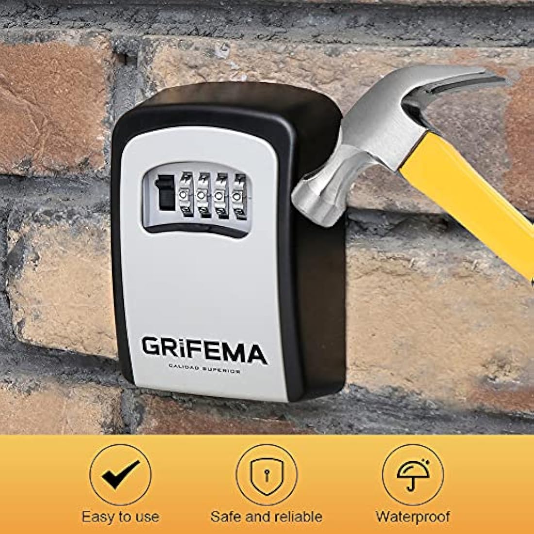 GRIFEMA GA1003 Key Safe Wall Mounted, Large Capacity Key Lock Box Outdoor,Waterproof Key Safe Box with 4 Digit Combination, Key Lock Cabinet for Spare House Keys, With Slide Cover, Gray, Medium Size