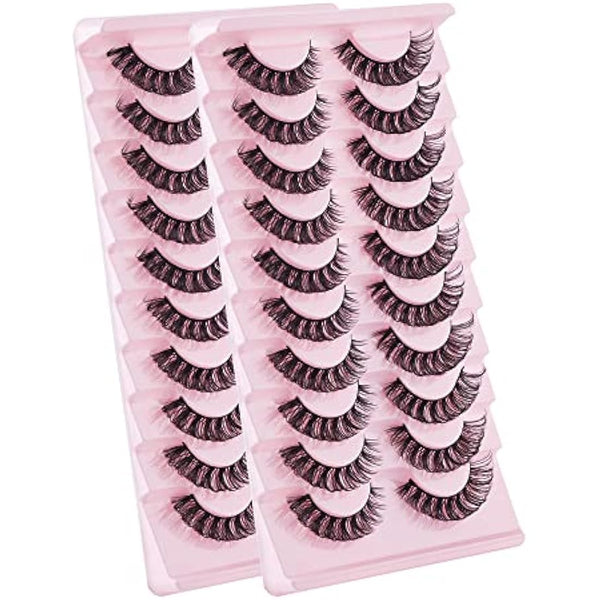 False Eyelashes Russian Strip Lashes Natural Fluffy Wispy D Curly 10 Pairs Reusable Fake Eyelashes Faux Mink Lashes Thick Short Soft Eyes Lash