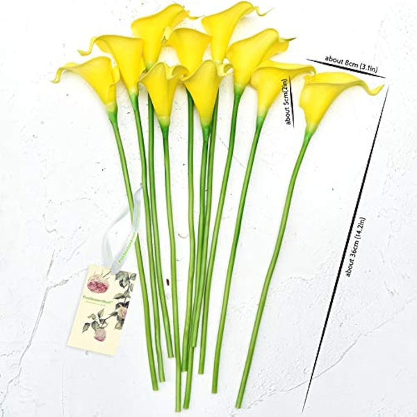 FiveSeasonStuff 10 Stems Real Touch Calla Lilies Artificial Flower Bouquet, Perfect Wedding, Bridal, Party, Home Office Décor DIY (Yellow & White Pistil)