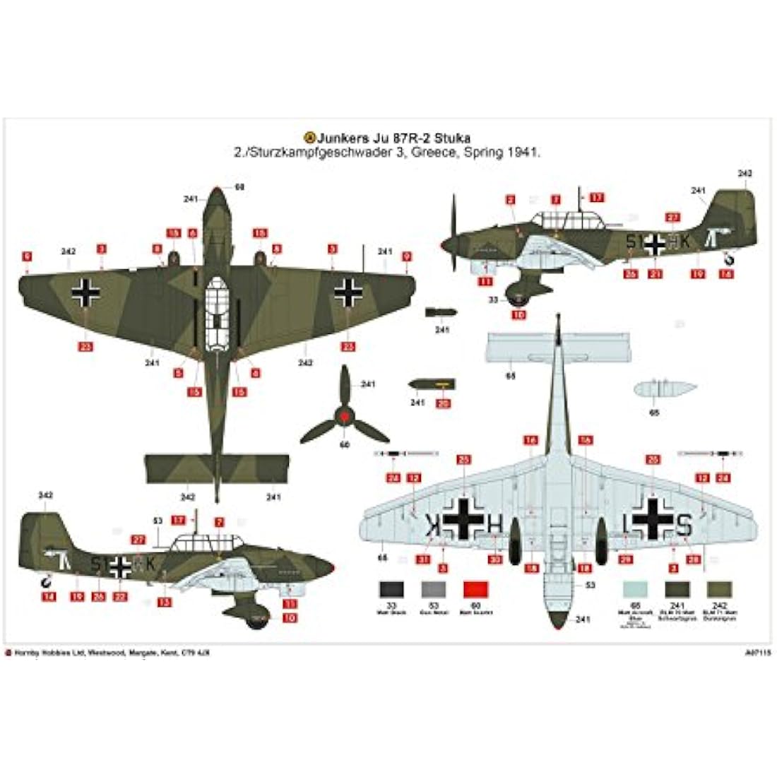 Airfix Model Set - A07115 Junkers JU87B-2/R-2 Model Building Kit - Plastic Model Plane Kits for Adults & Children 8+, Set Includes Sprues & Decals - 1:48 Scale Model