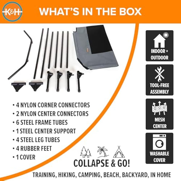 K&H Pet Products Cooling Elevated Dog Bed Outdoor Raised Cot with Washable Breathable Mesh, No-Slip Rubber Feet, Portable Cot Indoor Outdoor, X-Large Grey/Black Mesh