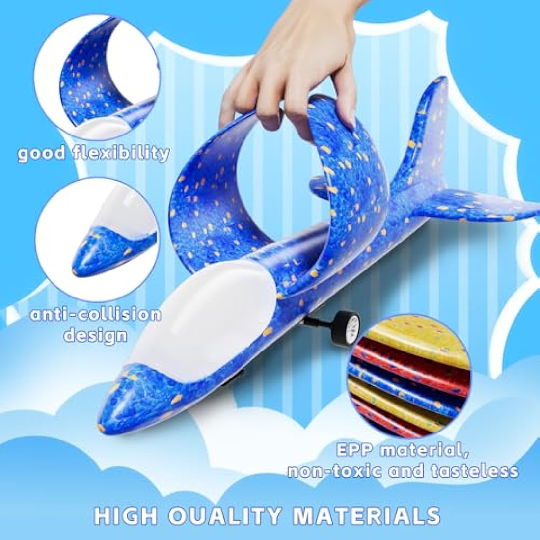 Doloowee 3 Pack Airplane Launcher Toys, 12.6 Inch LED Foam Glider Airplane Catapult, 2 Flight Modes, Outdoor Sports Flying Toys 4 5 6 7 8 9 10 11 12 Years Old Boys Girls Birthday Gifts (Blue)