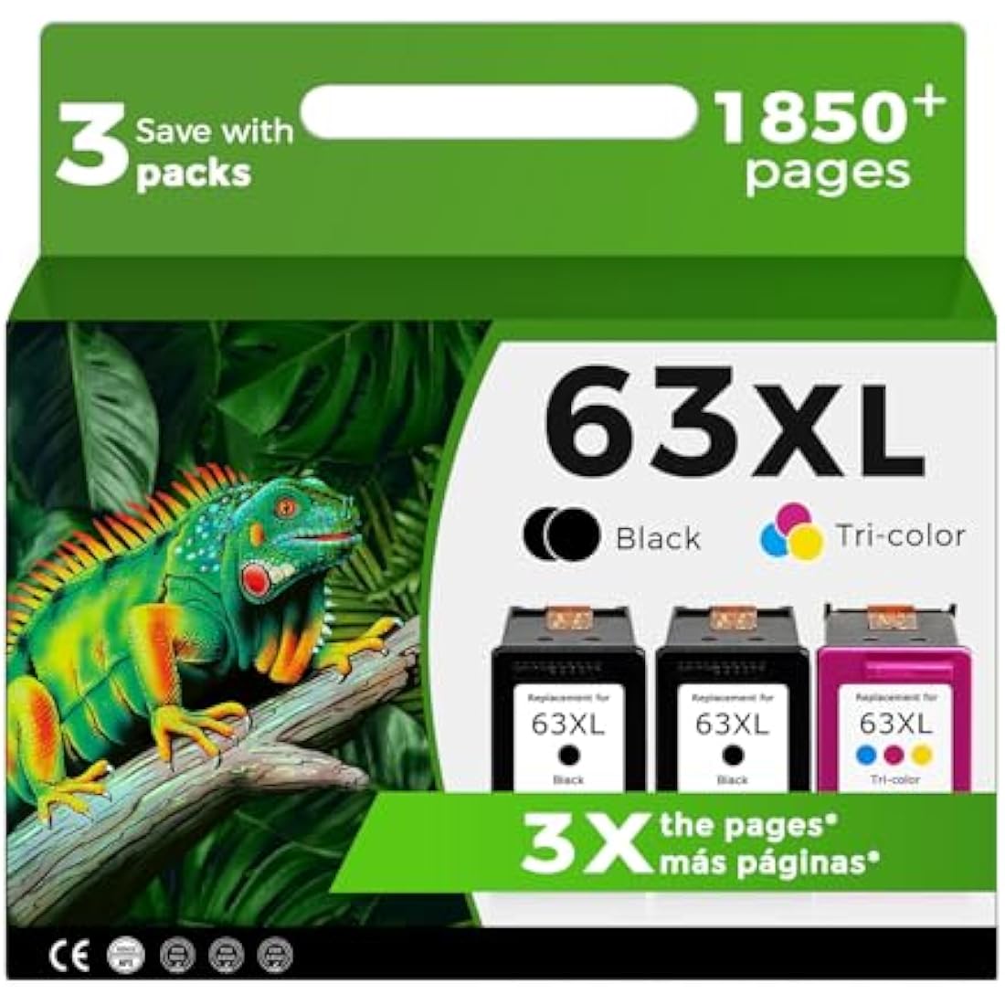 63XL Ink Cartridges for HP 63 XL Black Color Combo 3-Pack Replacement for HP63 HP63XL for 3830 4520 5258 3630 4650 5255 4652 4655 5200 4512 3632 5252 2132 1112 3631 2130 4510 4654 3634 3833 Printer