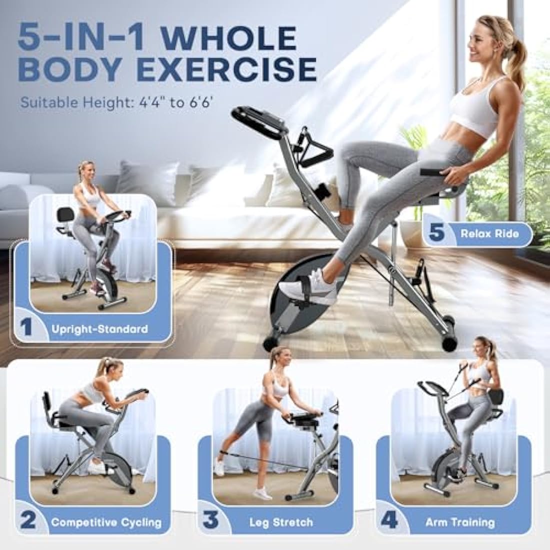2025 New Exercise Bike Foldable with 16 Levels Magnetic Resistance, Folding Cycling Bike with LCD Display & Heart Rate Sensor, Oversized Saddle with Backrest, Foldable Fitness Bicycle For Home Gym