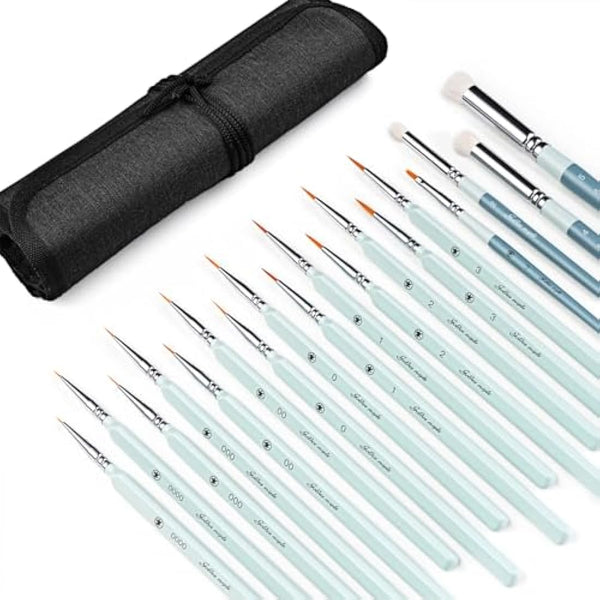 Golden Maple Miniature Paint Brushes Drybrush-18PCS Micro Detail Paint Brush Set, Small Fine Detail Model Brushes for Acrylics, Watercolors & Paint by Number, Figurine - Grayish Green