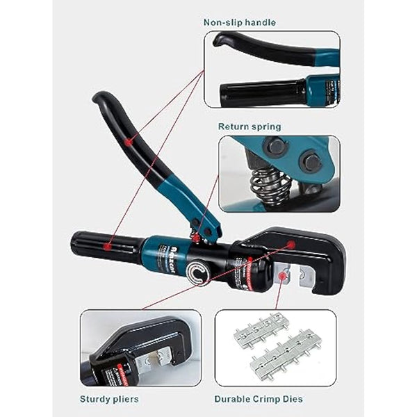 Hand Operated Hydraulic Crimping Tool Range 12 AWG-2/0 AWG for Cable lugs Hydraulic Crimping Crimper Wire Terminal Lug Tool with 9 Pairs Dies