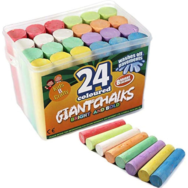 24 Coloured Chunky Chalks, Giant, Pavement, Washable, Fun for Children 8 Vibrant Colours, Outdoor, Garden, Drawing - Artists - Toddler,Kids