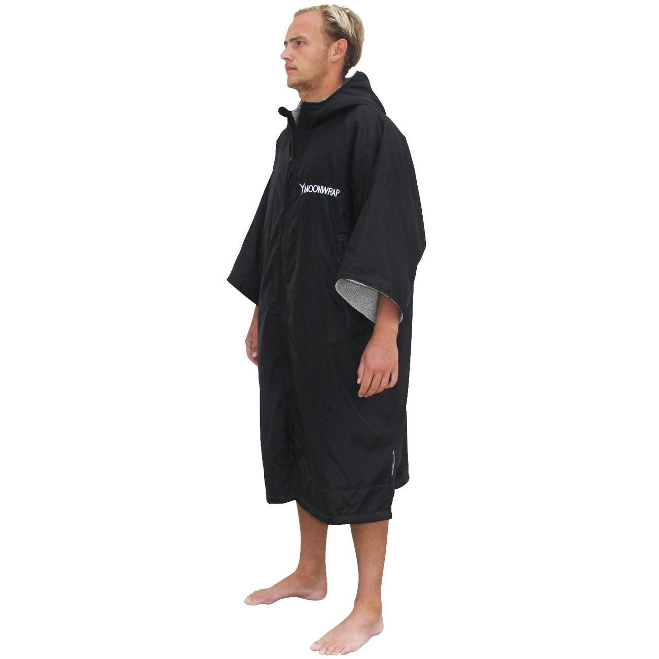 Frostfire Moonwrap Adult Waterproof Changing Robe with Fleece Lining - Black - Waterproof Windproof Oversized Poncho Coat - Surfing, Swimming,