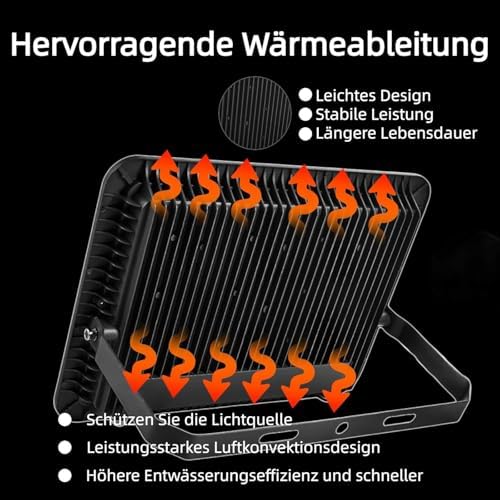 Wegoodlife 600W LED Outdoor Spotlight, Super Bright 60000LM, 6500K Cool White, IP66 Waterproof Floodlight, 50cm Cable, Outdoor Light for Garden, Backyard, Hallway