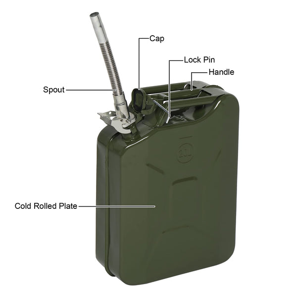 Bonnlo 20L Petrol Can Fuel Oil Storage Can Metal Jerry Diesel Tank with Flexi Spout For Diesel, Petrol, Oil Container (Green)