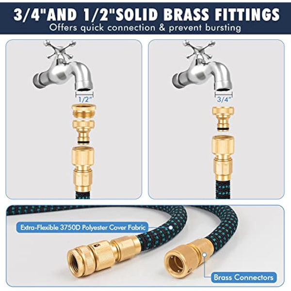 Expandable Garden Hose 100ft - Expanding Water Hose with 10 Function Nozzle, 4 Layer Latex and 3/4'' Solid Brass Fitting, Easy Storage Garden Water Hose