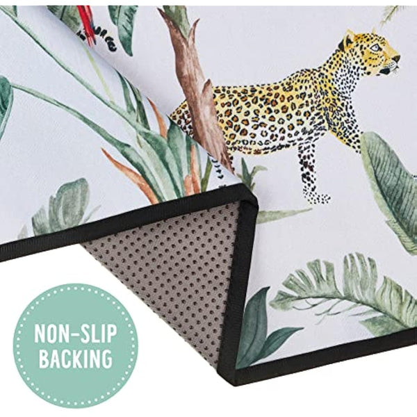 Grow Wild Non Slip Baby Splash Mat for Under High Chair | Waterproof, Washable Messy Floor Protector, Play Mat for Toddlers, Kids Craft (Tropical Jungle)