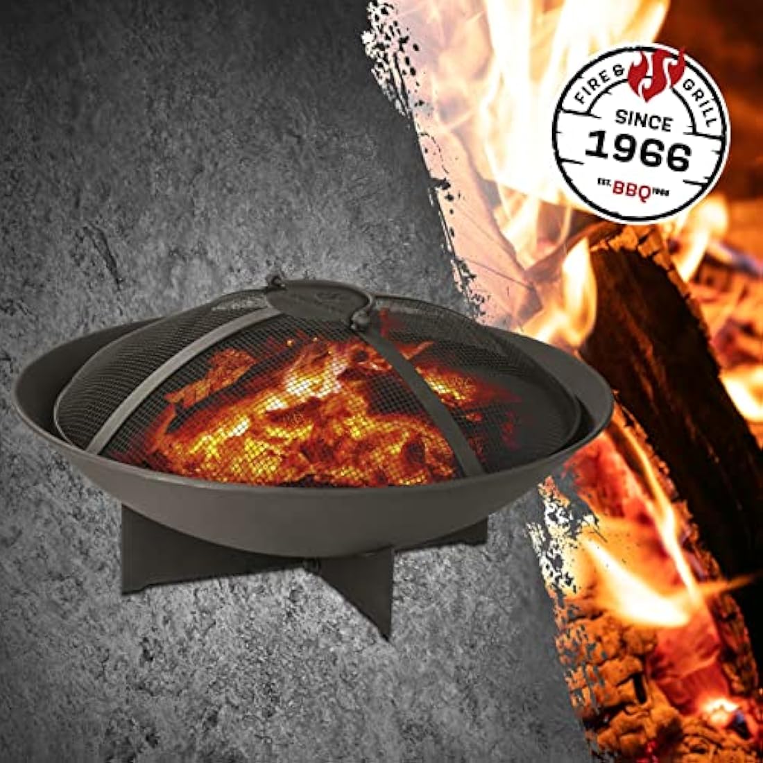 Landmann Fire Basket - 60.5 cm | Made of Powder-Coated Steel - Weatherproof and Stable | With Spark Guard for 360° Visibility & Protection from Sparks | Practical Carry Handle & Sturdy Base [Black]