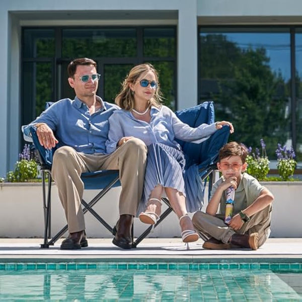 EVER ADVANCED Camping Chair Double for Adults 6cm Padded 320kg Folding 2 Seater Sofa with Side Pocket Dining Garden Outdoor Heavy Duty Luxury Fishing Portable Oversized Comfy Loadable Blue