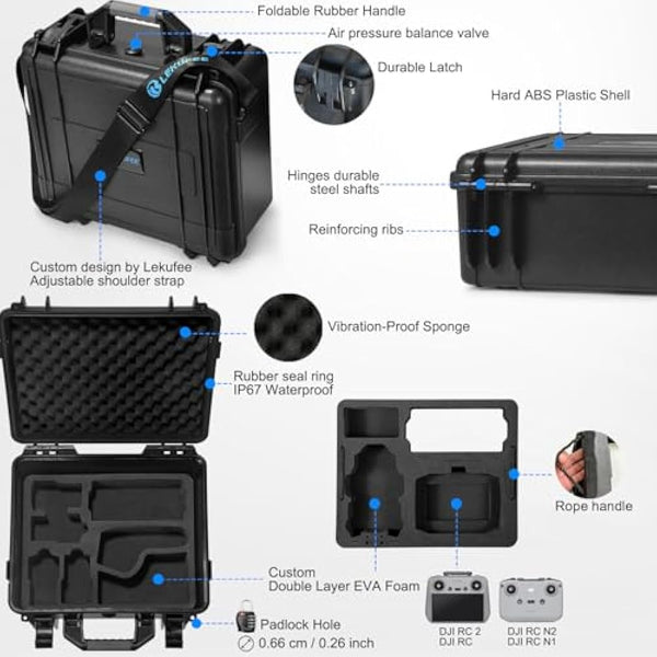 LEKUFEE Waterproof Hard Case for DJI Mini 4 Pro,DJI Mini 3 Pro,Mini 3 Drone,DJI RC 2/RC N2/N1,DJI Goggles 3(NOT for Goggles N3)/2/Integra,DJI RC Motion 2/3 and Accessories(Case Only)