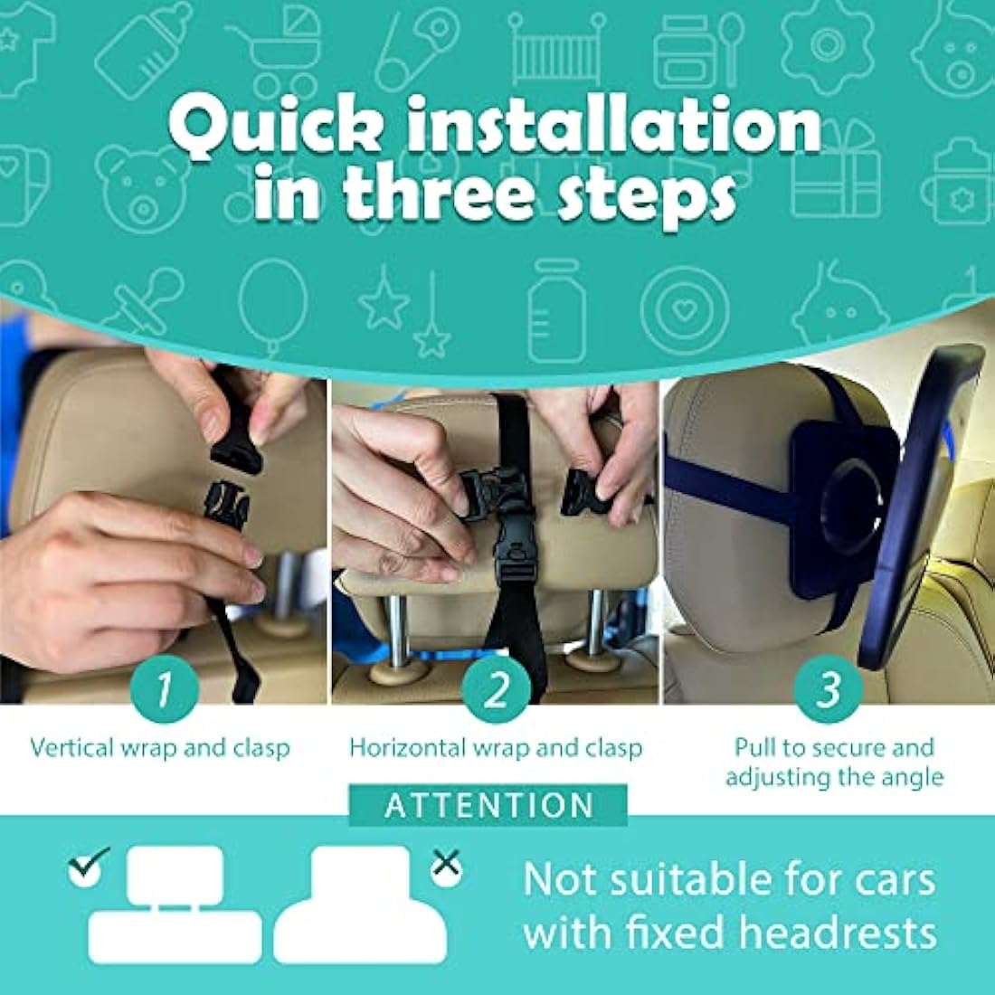 Baby Car Mirror, Rotation Rear Facing Car Seat Mirror with Wide Clear View, Shatterproof & Adjustable Convex Car Back Seat Mirror View Infant, Flexible and Stable