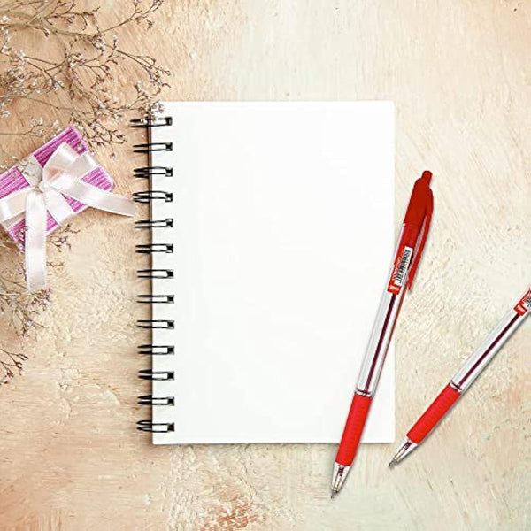 Cello Red Ballpoint Pens - Premium Retractable Biro Pens with Ergonomic Grip, Medium Point 1.0mm, Pack of 12 - Ideal for Office, School & Home Writing, Red Pen