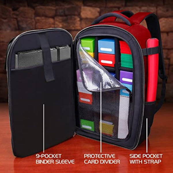 ENHANCE MTG Backpack - Collector's Edition TCG Backpack for Deck Boxes, Sleeved Cards, Playmats, MTG Accessories - Customizable Card Organization with Built-in Defender Screen (Dragon Red)
