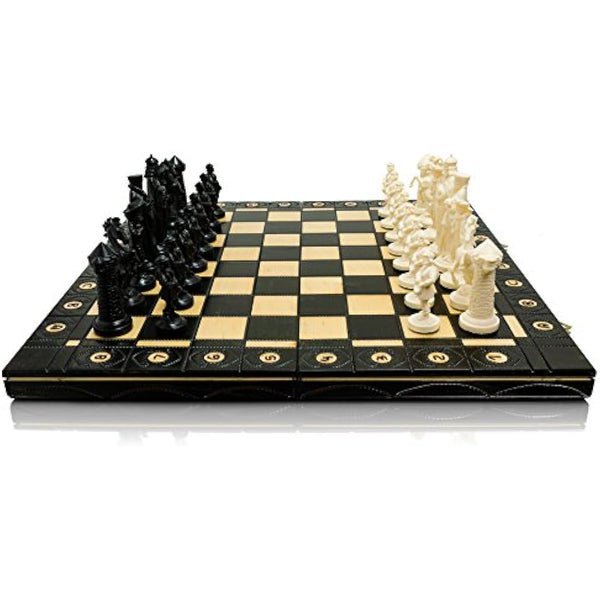 Master of Chess Wooden Chess Set with Pieces 42 cm / 16 in - Large Chess Board Game for Adults and Kids - Chrome-Plated and Weighted Plastic Pieces with Ornaments