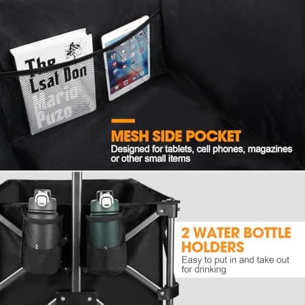 GXCROR Folding Trolley Cart 200L Collapsible Wagon 330 lbs Capacity Heavy Duty Outdoor Beach Wagon with Big Wheels for Camping Beach Garden