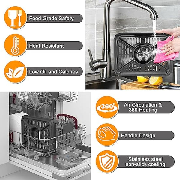 GWYXC Air Fryer Grill Pan for Ninja Foodi AF400UK 9.5L 6 in 1 AF500UK 10.4L 7 in 1 DualZone 2 Drawers Air Fryer, Replacement Air Fryer Crisper Plate Grill Plate Tray Accessories, Dishwasher Safe