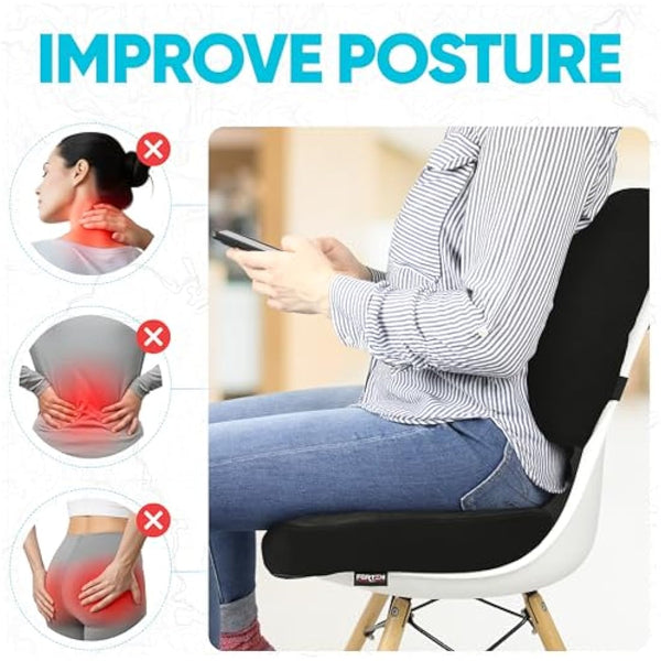 FORTEM Office Chair Cushion and Back Support for Office Chair, Lumbar Support Pillow, Memory Foam, Non Slip Sitting and Back Rest for Gaming, Car Seat Cushion, Chair Pad
