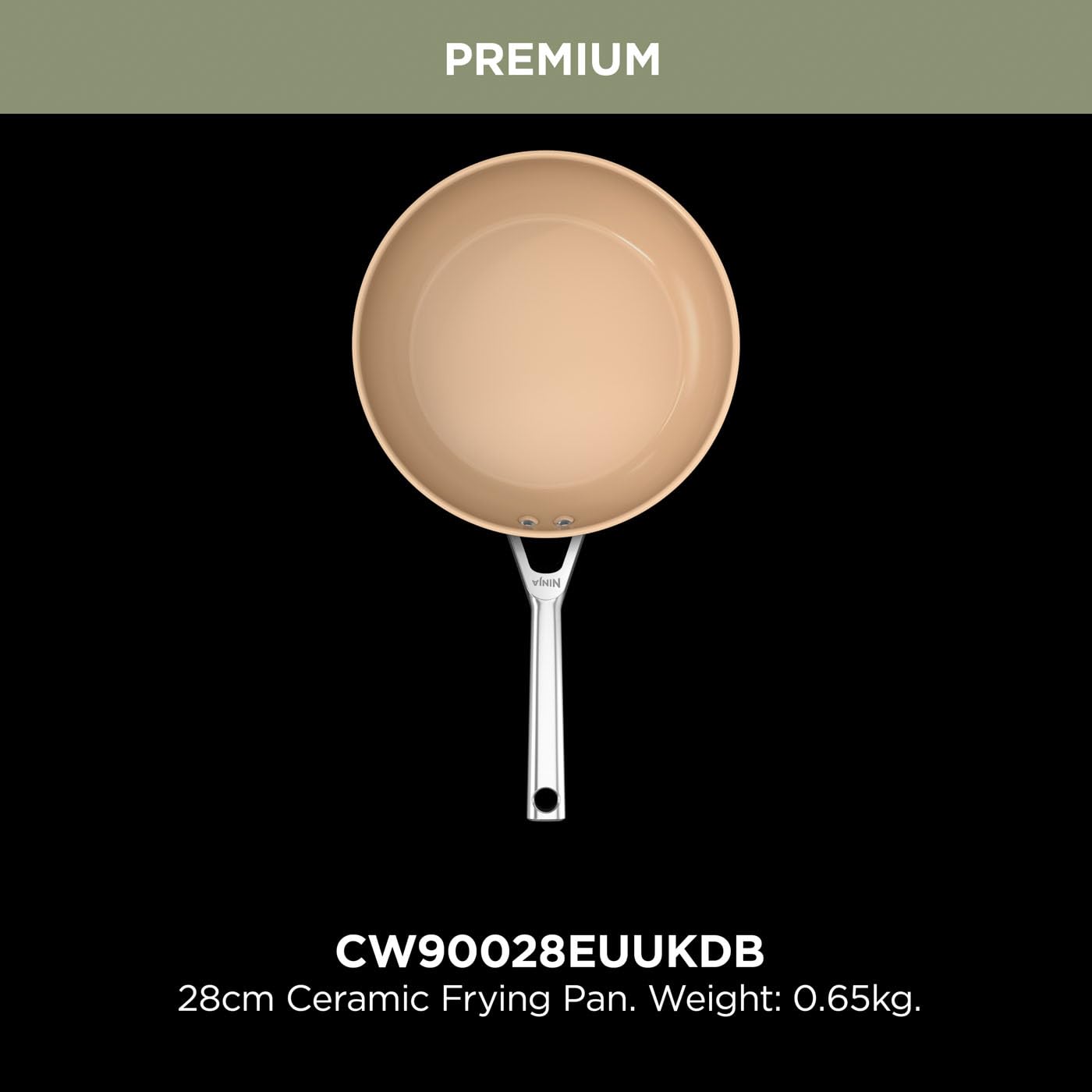 Ninja Extended Life 28cm Ceramic Frying Pan, Non-Stick (No PFAs, PFOAs, Lead or Cadmium), Induction Compatible, Stainless Steel Handle, Oven Safe to 285°C, Grey & Terracotta, CW90028EUUKDB