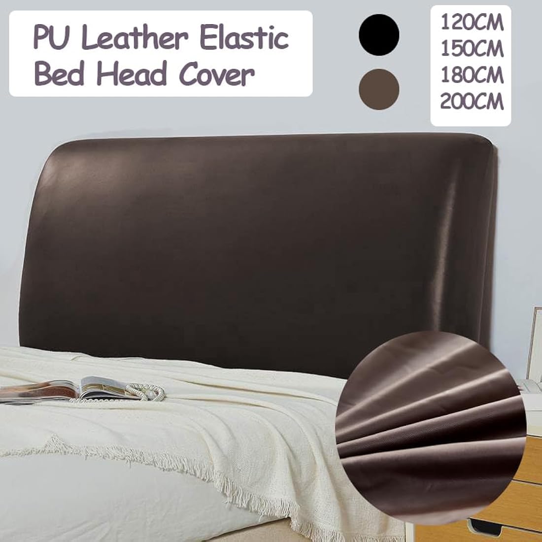 Bed Headboard Cover Waterproof Pu leather All-inclusive Elastic Headboard Protection Cover for King Double full Headboard Protector (Coffee, 150cm / for 140-160cm headboard)