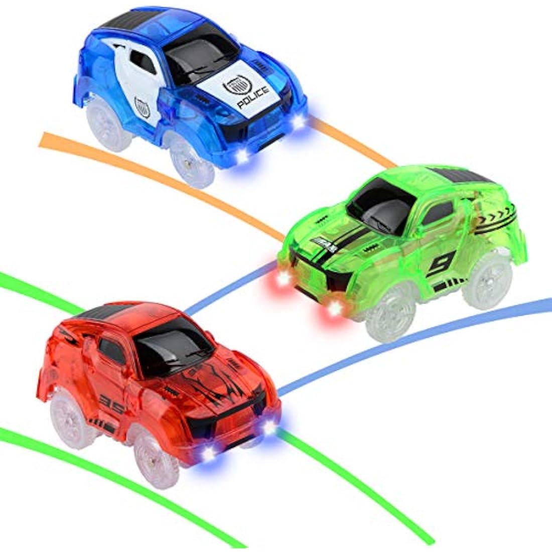 Glow Tracks Cars Light Up Toy Cars Race Track Accessories Compatible with Magic Tracks and Neo Tracks Replacement Best Gifts for Boys and Girls (3 Pack)