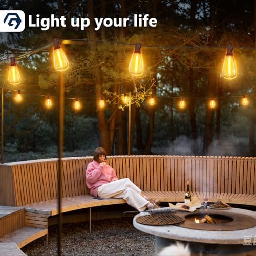 Garden Lights 50FT/15M, ST38 Outdoor String Lights, Warm White Waterproof Outdoor Festoon Lights Mains Powered with 25+1 Plastic LED Bulbs for Patio Balcony Party Wedding