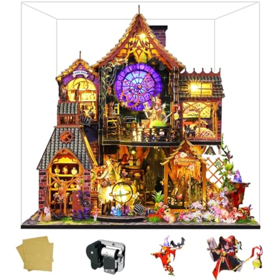 Spilay Diy Miniature House Kit with Wooden Furniture, with Music Box Dust Proof Cover and LED, 1:24 Scale Creative for Women Girl Friend Lover (Magic forest)