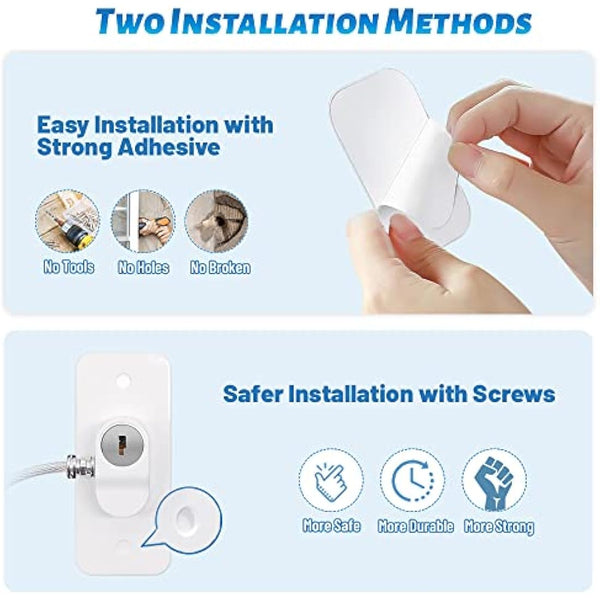 4 Pack Window Restrictors for UPVC Windows, Safety Locks with Key Cable Lock Door Fridge Cupboard for Children,Drillable/Self-Adhesive