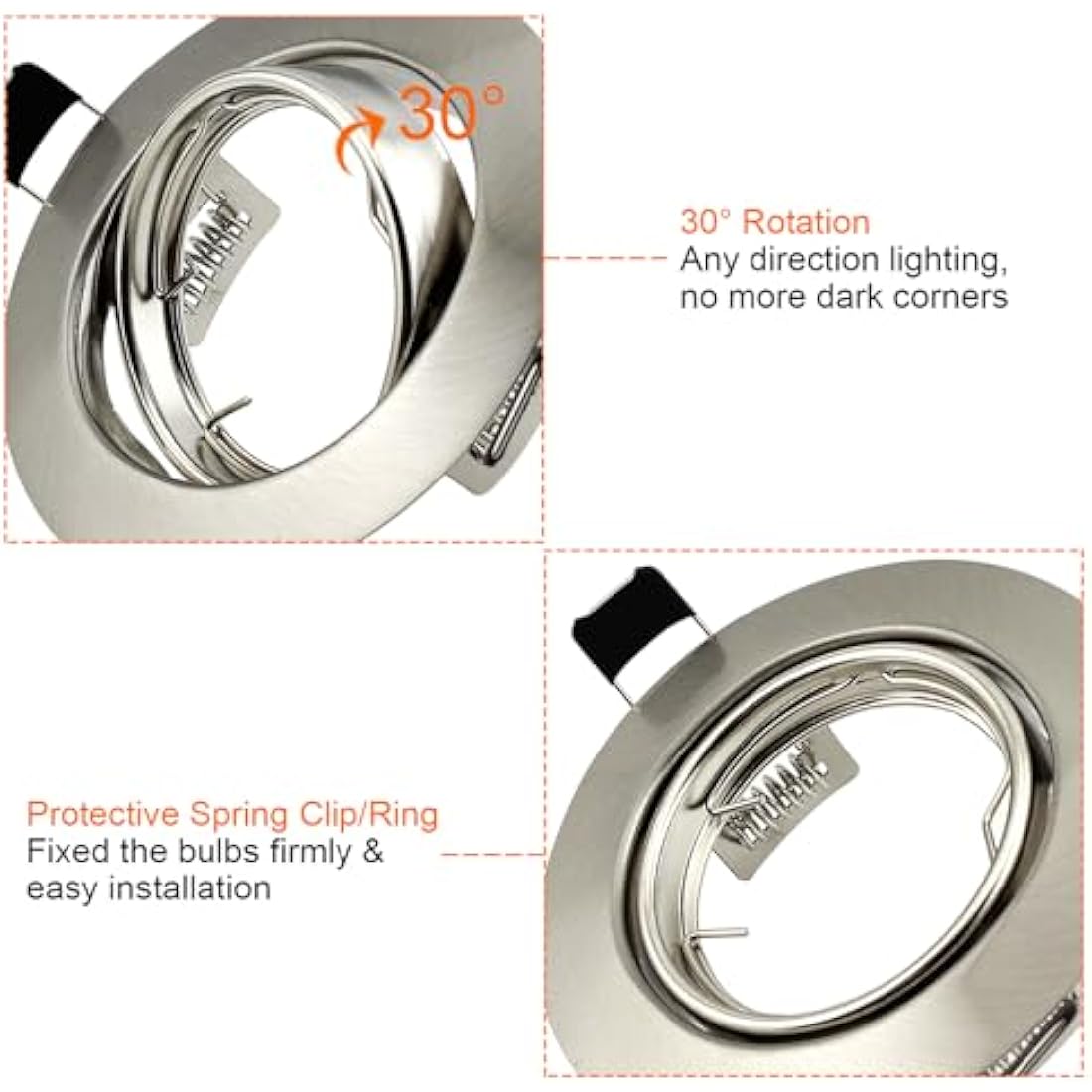 HiBay 6X 5W LED Recessed Ceiling Lights GU10 Downlights Brushed Chrome Kitchen Spotlights Fitting Tilt Round 240V Warm White Energy Saving Lamp