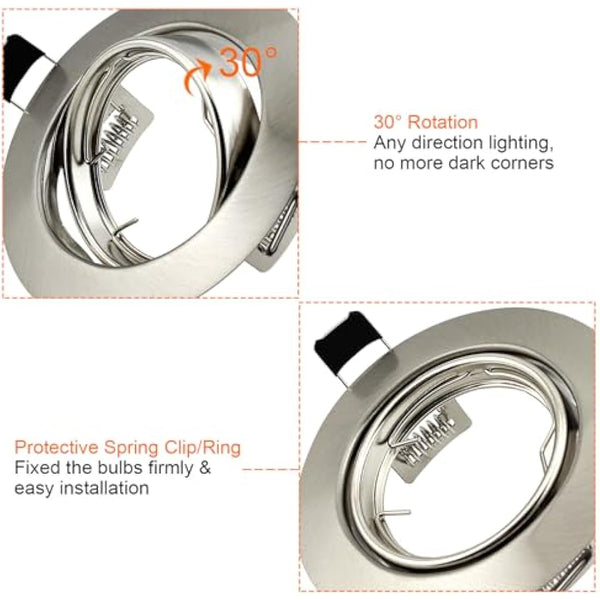 HiBay 6X Round GU10 Downlights Tilt LED Recessed Ceiling Lights Brushed Chrome Spotlights Fitting with 5W LED Bulbs Cool White 240V