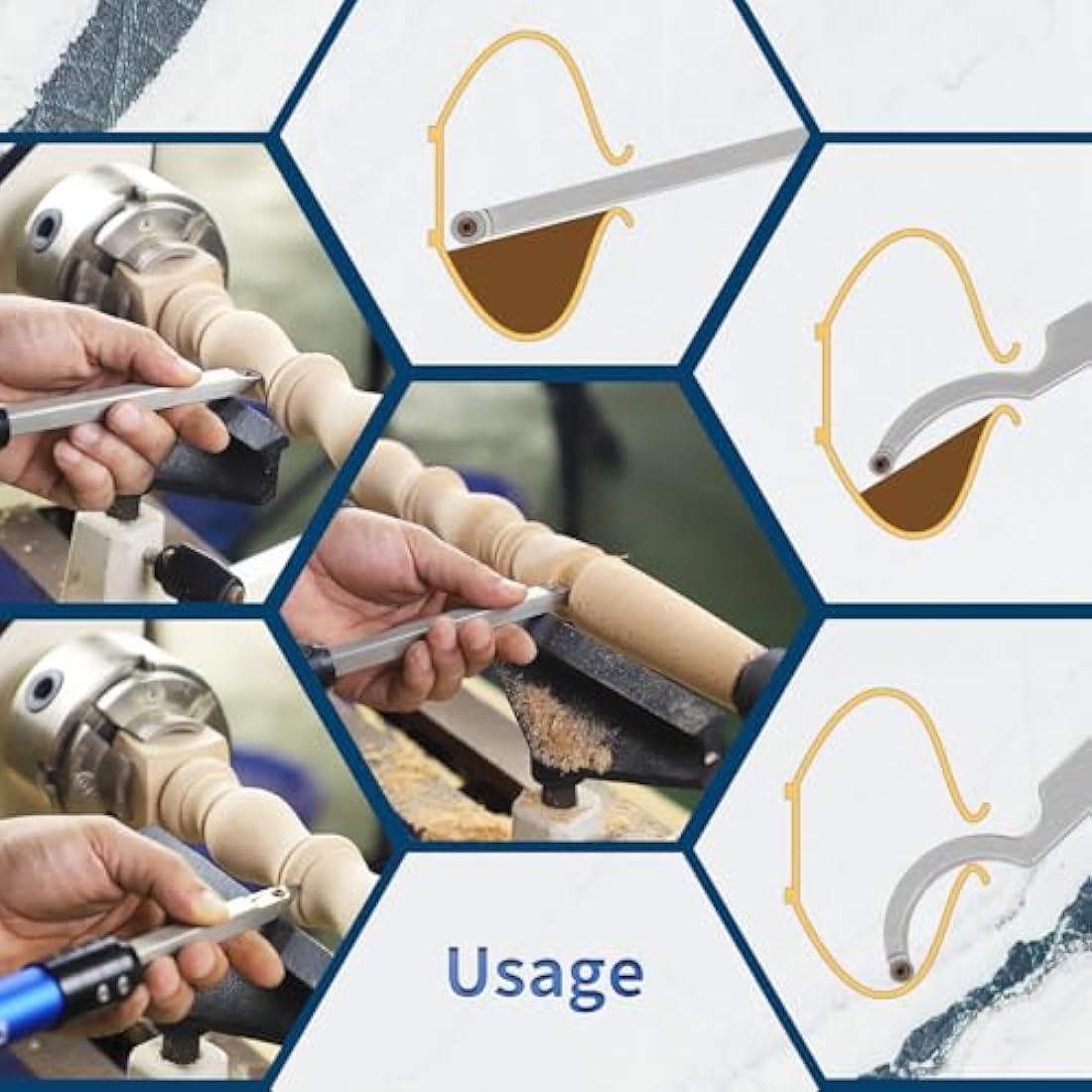 DEEFIINE Carbide Tipped Wood Lathe Turning Tools Set, Lathe Rougher Finisher Swan Neck Hollowing Tools and Interchangeable Soft Grip Handle with Diamond Round Square Carbide Inserts