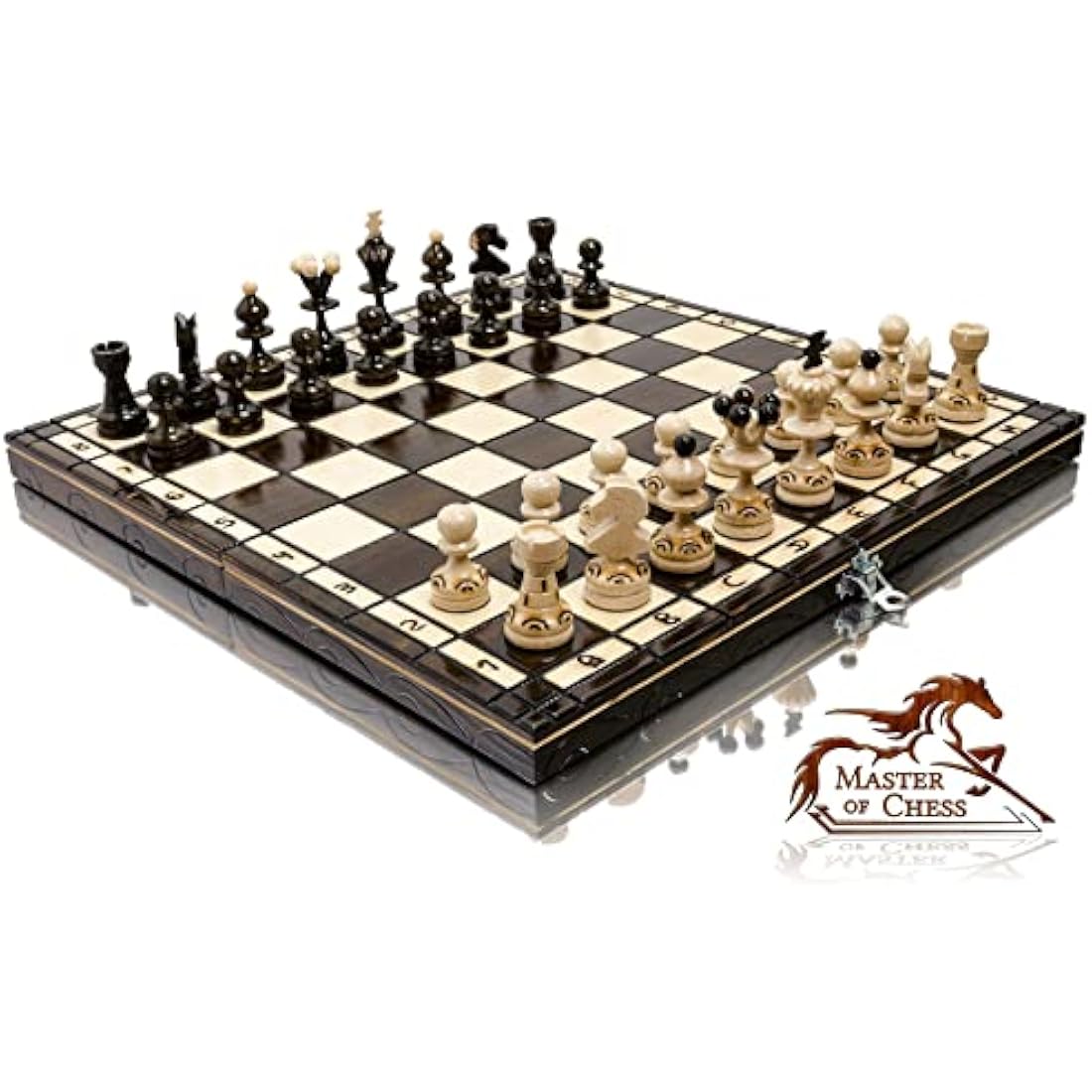 Master of Chess PEARL 35cm / 14 in Popular Europen Chess Set Hand Crafted Chess Board and Pieces Sets with Burnt Ornaments Luxury Chess Sets for Kids and for Adults in 4 Colors