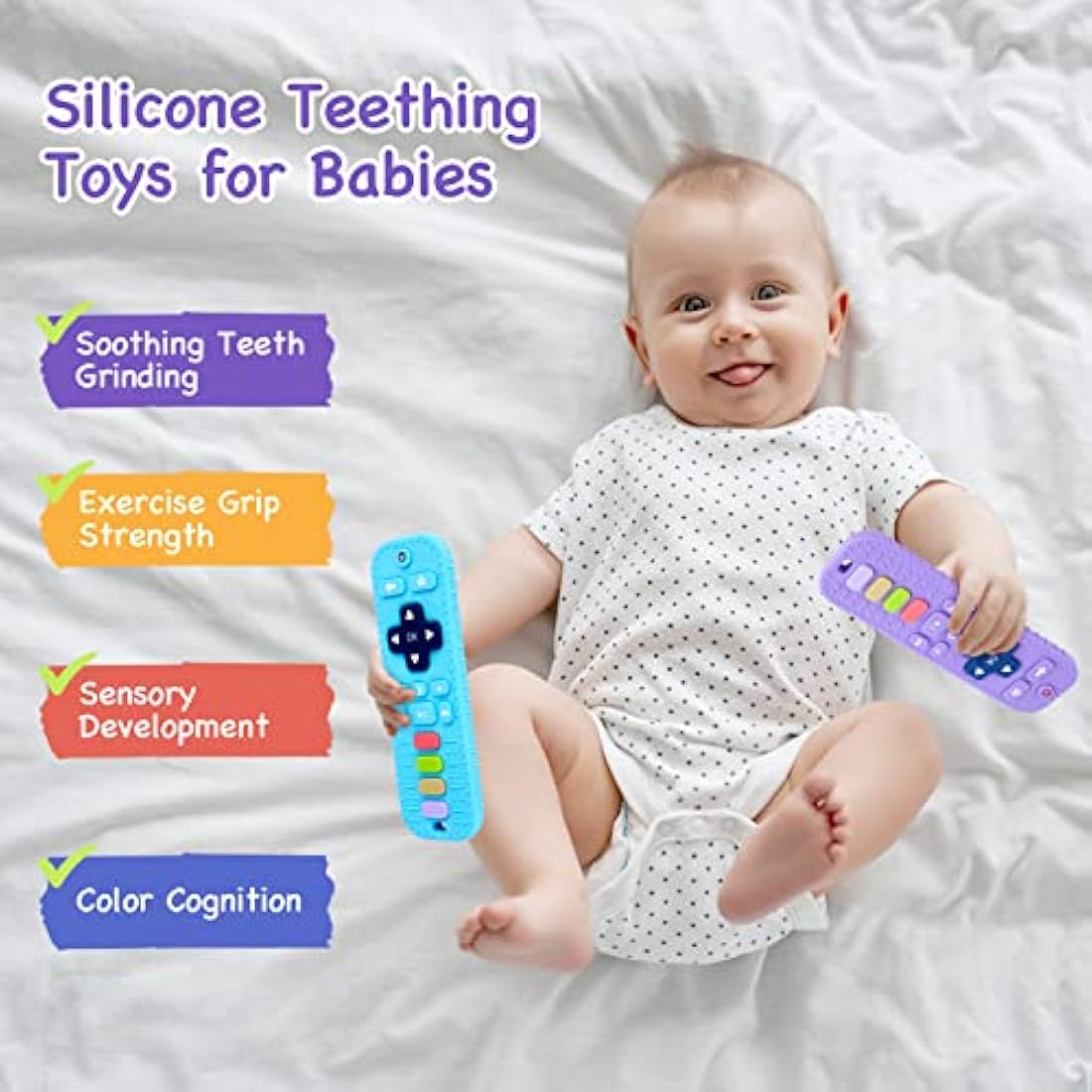 Hooku 2 Pack Remote Teether for Baby, Silicone Teethers for Babies 6-12 Months, Baby Teething Toys for Babies 0-6 Months, Sensory Toys for Babies, Toddler Infant Newborn Toys Baby Gifts for Boys Girls