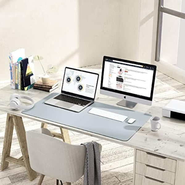 YSAGi Non-Slip Desk Pad, Waterproof PVC Leather Desk Table Protector, Ultra Thin Large Mouse Pad, Easy Clean Laptop Desk Writing Mat for Office Work/Home/Decor (80 x 40 cm, Silver Grey)