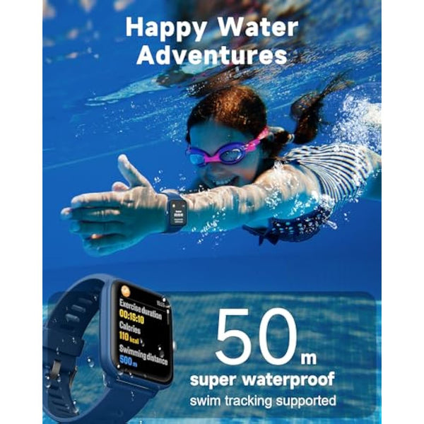 BIGGERFIVE Kids Smart Watch, Fitness Tracker Watch Pedometer, Heart Rate, 5ATM Waterproof, Sleep Monitor, Alarm Clock, Calorie Step Counter, Puzzle Games, 1.5" HD Touch Screen for Boys Girls Ages 3-14