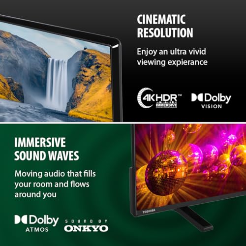 Toshiba 50”UV2F53DBU 4K Smart VIDAA TV, Ultra HD, HDR10, Freely, Disney+, Prime Video, Netflix, Dolby Atmos, Dolby Vision, Sound by Onkyo, Works with Alexa, Works with Google Assistant, VIDAA Voice