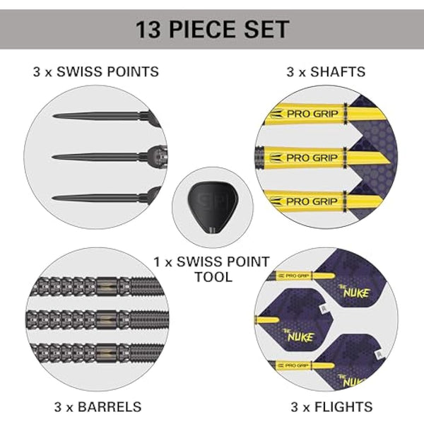 TARGET Darts Luke Littler G1 Steel Tip Swiss Point Darts, 90% Tungsten Dart, 22G/23G/24G | Generation 1 Steel Tip Dart, Player Edition Swiss Points Dart Sets with Tool, Pro Grip Shafts & No.2 Flights