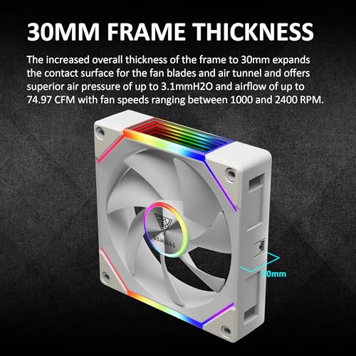 GAMDIAS 120mm ARGB PC Case Fans, Computer Case Fan, Cabless Daisy Chain Connection, Dual Infinity Mirror Lighting, Swappable Fan Blade for Reverse Airflow, Performance 30mm Thick, With Control Box