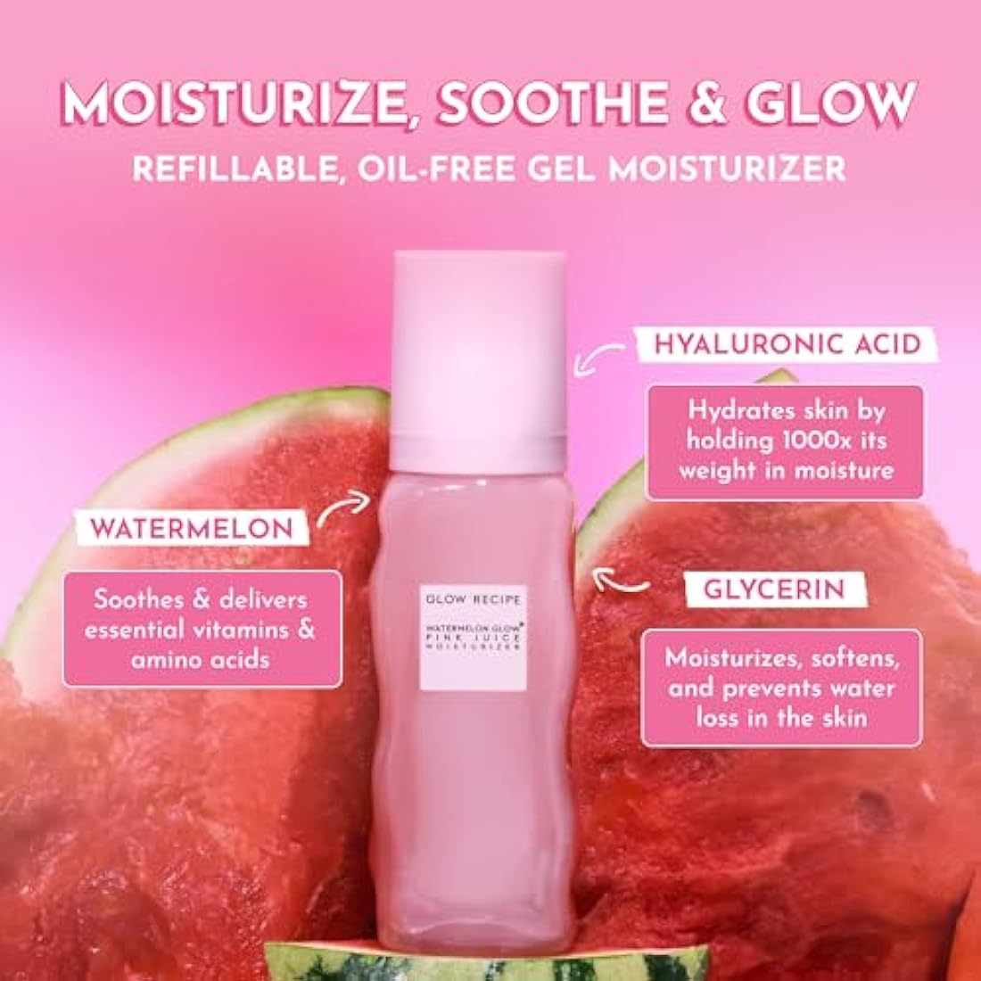 Glow Recipe Pink Juice Hydrating Face Moisturizer for Women & Men - Glass Skin Gel Moisturizer with Hyaluronic Acid & Watermelon - Lightweight, Fast-Absorbing Moisturizer for Dry Skin (50ml)
