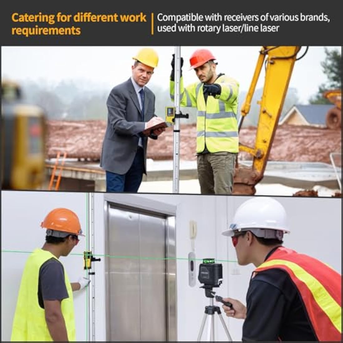 Firecore Levelling Staff, Telescopic Levelling Staff 3m, Aluminium Measuring rods for Cross line Lasers and Rotating Lasers, Measuring Staff with Spirit Bubble, 3m Length in 3 Sections, mm/dm Scale